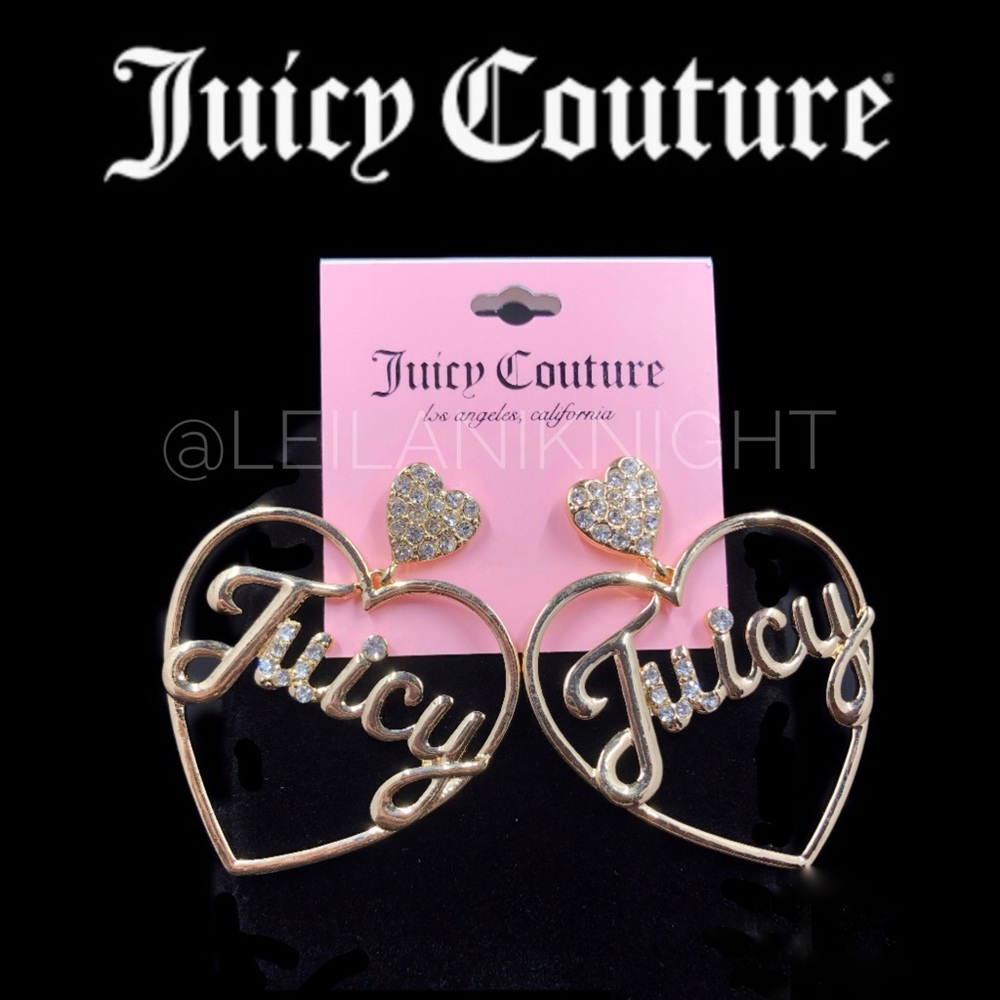 Juicy Couture GT Crystal Heart Logo Earrings